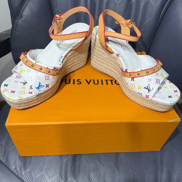 Louis Vuitton Shoes - Louis Vuitton Colorful Wedge Sandals Size 38